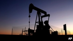 FILE - A pumpjack operates at dawn in a pasture, Sept. 30, 2024, near Hays, Kan. 