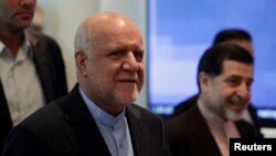 FILE - Iranian Oil Minister Bijan Zanganeh arrives for an OPEC meeting in Vienna, Austria, June 22, 2018. 