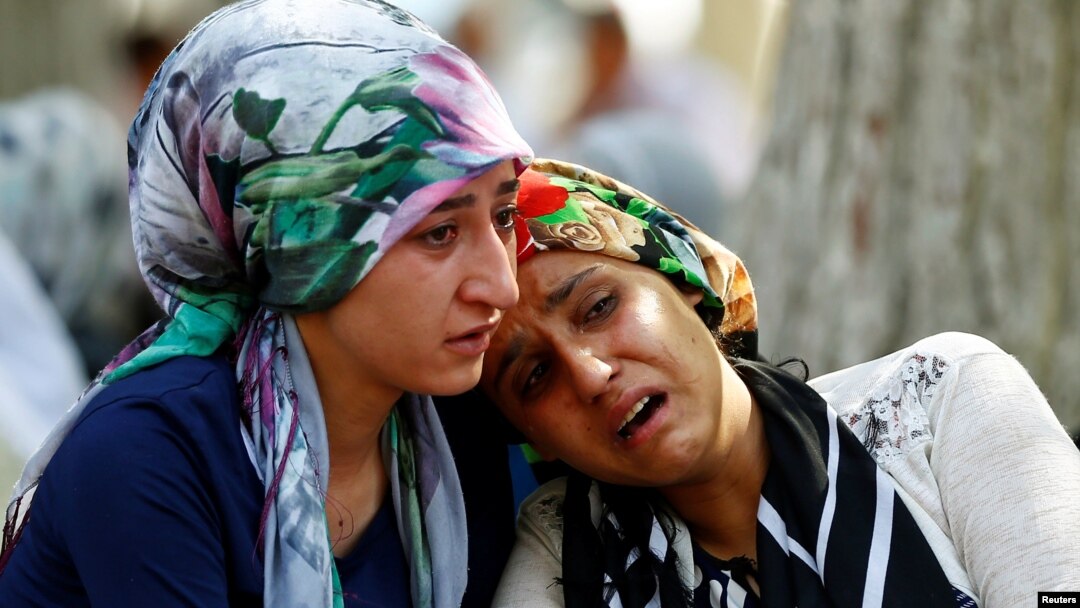 Women mourn in the Turkish city of Gaziantep after a suicide bomber killed more than 50 people at a wedding party on Aug. 21, 2016.