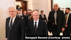 Wezîrê Derve yê Îtlaya Antonio Tajani û Mesûd Barzanî li Roma. Wêne: Baregeha Barzanî.