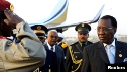 Chad President Idriss Deby arrives at Khartoum Airport on an official visit, February 2013.