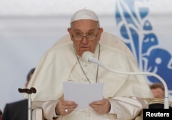 Pope Francis apologizes to Indigenous people for the residential school system in Canada during his visit to Maskwacis, Alberta, July 25, 2022.