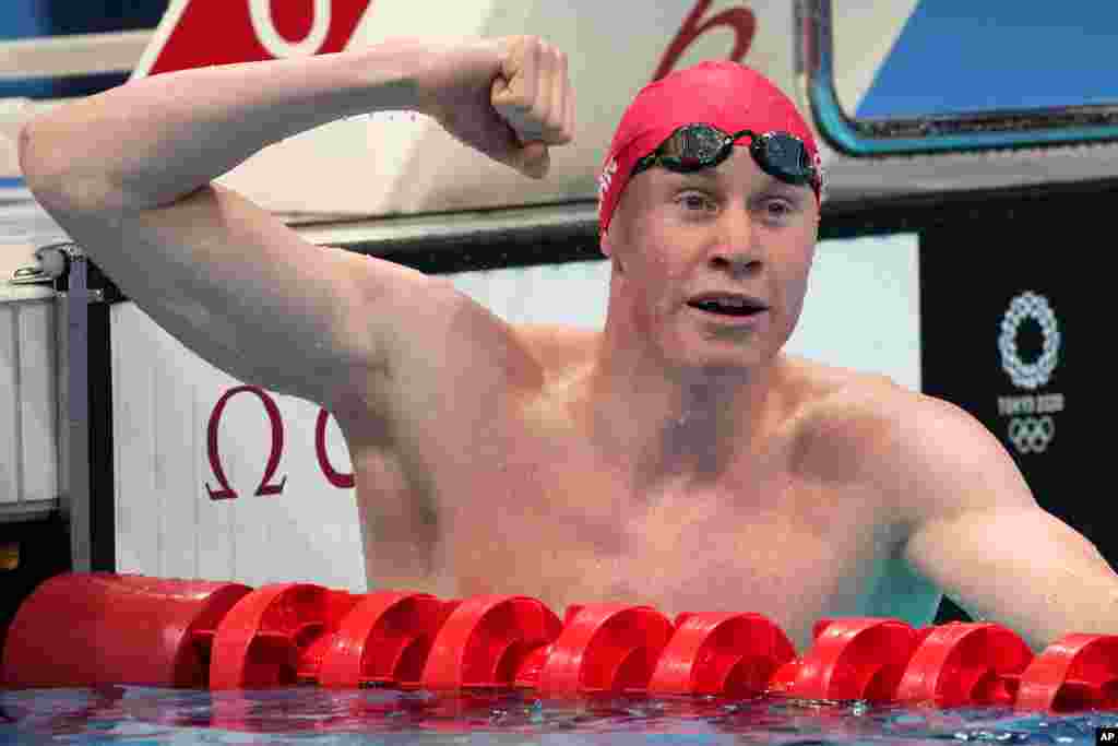 تام دین از انگلیس پس از پیروزی در فینال شنای 200 متر آزاد مردان