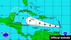 Trayectoria esperada de la tormenta tropical Ernesto.