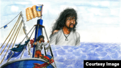 Artist Prum Vannak's illustration of his experience as a modern slave on a Malaysian fishing vessel. (Courtesy of Seven Stories Press)