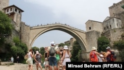 Bosnia-Herzegovina - Mostar, Old Town, Old Bridge, summer, heat, tourists, 24Jun2021