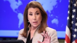 Juru bicara Departemen Luar Negeri AS Tammy Bruce memberikan keterangan kepada media di kantor Deplu AS di Washington, DC. 