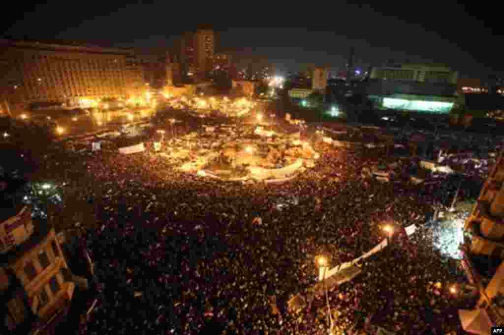 Anti-government protesters celebrate in Tahrir Square in downtown Cairo, Egypt Thursday, Feb. 10, 2011. Egypt's military announced on national television it had stepped in to secure the country and promised protesters calling for President Hosni Mubarak's