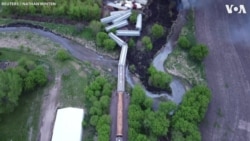 Drone Footage Shows Train Derailment in Iowa