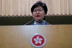 FILE - Hong Kong's Chief Executive Carrie Lam addresses a news conference in Hong Kong, China, Nov. 11, 2019.