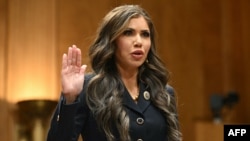 South Dakota Governor Kristi Noem testifies during a Senate Homeland Security and Governmental Affairs Committee hearing on her nomination to be Secretary of Homeland Security, on Capitol Hill in Washington, Jan. 17, 2025. The Senate confirmed Noem to the post on Saturday.