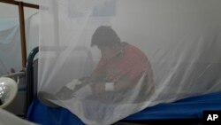 Un joven se sienta detrás de un mosquitero en el Hospital Municipal, mientras recibe tratamiento por dengue, una enfermedad transmitida por mosquitos, en Caranavi, Bolivia, el 2 de marzo de 2023. 