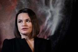 FILE - Belarus exiled opposition leader Svetlana Tikhanovskaya poses during an interview with AFP on the sideline of her visit to the International Film Festival and Forum on Human Rights (FIFDH) in Geneva, Switzerland, March 7, 2021.