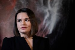 FILE - Belarus exiled opposition leader Svetlana Tikhanovskaya poses during an interview with AFP on the sideline of her visit to the International Film Festival and Forum on Human Rights (FIFDH) in Geneva, Switzerland, March 7, 2021.