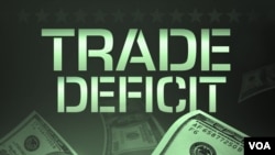 ໂຕອັກສອນ TRADE DEFICIT, ຢູ່ເທິງຮູບເງິນໂດລາ, ໄດ້ບົ່ງບອກເຖິງການຂາດດຸນກາຄ້າຂອງສະຫະລັດ.