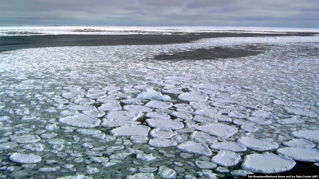 his January 2017 photo provided by Ted Scambos shows sea ice on the ocean surrounding Antarctica during an expedition to the Ross Sea.