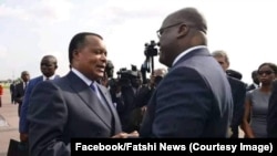 Le président du Congo, Denis Sassou N'Guesso, accueille son homologue de la RDC, Félix Tshisekedi, à Brazzaville, le 7 février 2019. (Facebook/Fatshi News)