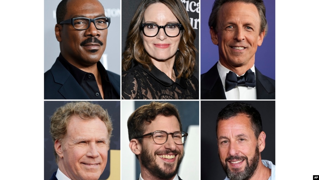 Eddie Murphy, Tina Fey, Seth Meyers, bottom row from left, Will Ferrell, Andy Samberg i Adam Sandler (Foto: AP)