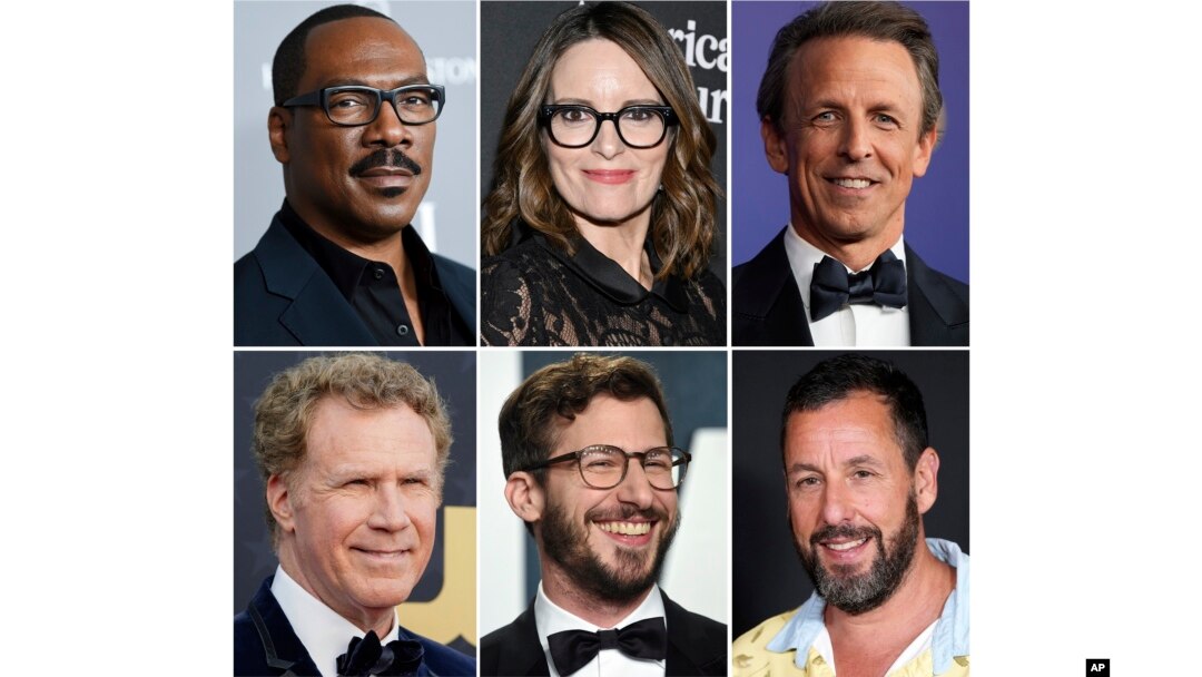 Eddie Murphy, Tina Fey, Seth Meyers, bottom row from left, Will Ferrell, Andy Samberg i Adam Sandler (Foto: AP)