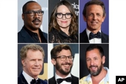 Eddie Murphy, Tina Fey, Seth Meyers, bottom row from left, Will Ferrell, Andy Samberg i Adam Sandler (Foto: AP)