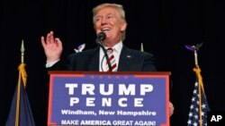 Republican presidential candidate Donald Trump speaks during a campaign rally at Windham High School in Windham, New Hampshire, Aug. 6, 2016.