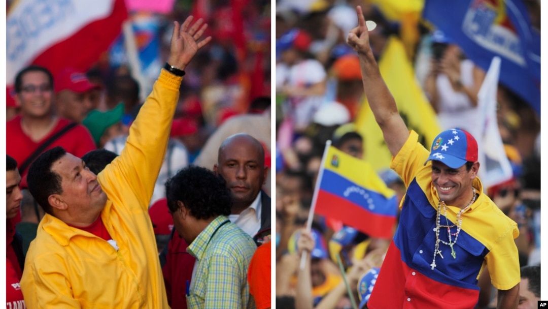Đương kim Tổng thống Venezuela Hugo Chavez và ứng viên đối lập Henrique Capriles