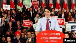 Canadian Prime Minster Justin Trudeau speaks at a Liberal Climate Action Rally in Toronto, Ontario, Canada, March 4, 2019. 