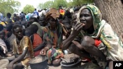 A handout picture from UNMIS shows internally displaced persons (IDP) waiting for the distribution of aid during a visit by UN humanitarian chief John Holmes in the town of Akobo in southern Sudan, 8 May 2009