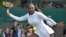 Serena Williams saat bertanding di Wimbledon, London, 14 Juli 2018.