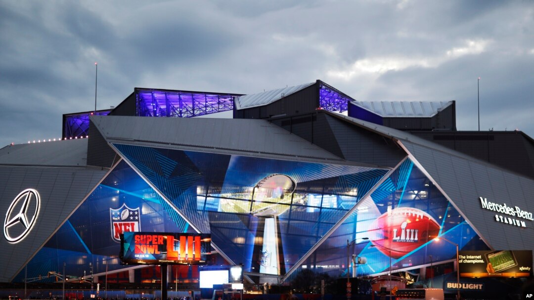 El estadio Mercedes-Benz de Atlanta listo para recibir el Super Bowl 53 de la NFL entre los Rams de Los Angeles y los Patriots de Nueva Inglaterra. Febrero 2 de 2019.