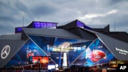 El estadio Mercedes-Benz de Atlanta listo para recibir el Super Bowl 53 de la NFL entre los Rams de Los Angeles y los Patriots de Nueva Inglaterra. Febrero 2 de 2019.