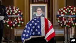 Justice Ruth Bader Ginsburg lies in state in Statuary Hall of the U.S. Capitol in Washington on Sept. 25, 2020. 
