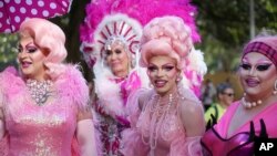 Participants in the annual Gay and Lesbian Mardi Gras prepare to march in the parade in Sydney, March 3, 2018. More than 200 groups are marching in the parade. 