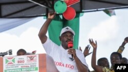 Burundi's President Pierre Nkurunziza speaks during the launching ceremony of the official campaign for a referendum which is set on May 17 on constitutional change that could enable the President to stay in power for another 16 years in Gitega, on May 2, 2018.