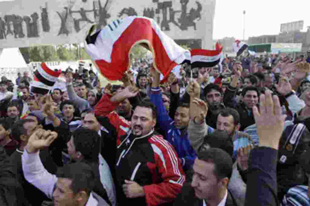 Protesters chant anti-Iraqi government slogans during a protest at Tahrir Square in Baghdad, Iraq, February 25, 2011
