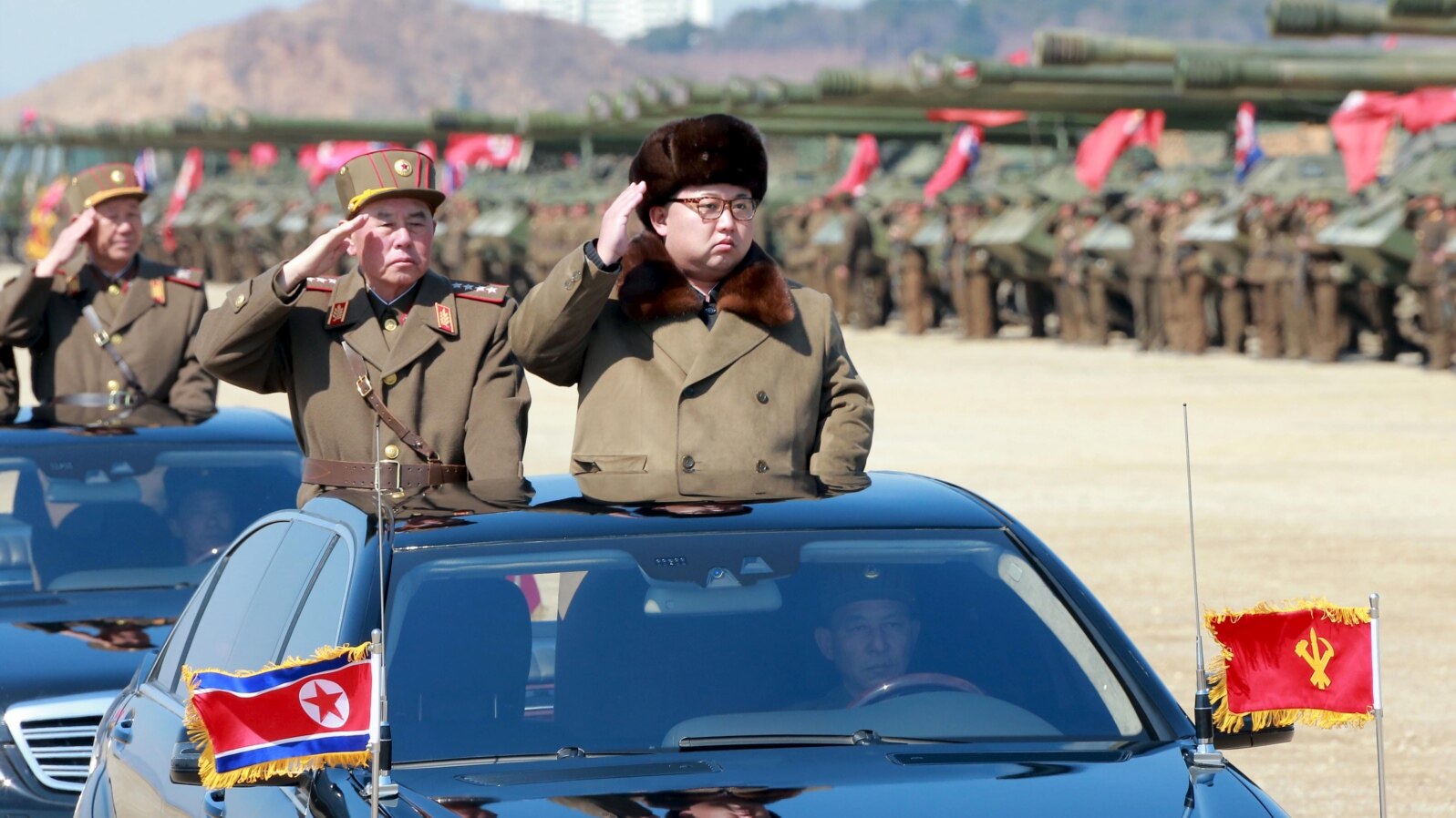 FILE - North Korean leader Kim Jong Un salutes as he arrives to inspect a military drill at an unknown location, in this undated photo released by North Korea's Korean Central News Agency, March 25, 2016.