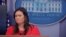 FILE - White House press secretary Sarah Sanders addresses reporters during a briefing in Washington, Jan. 28, 2019.