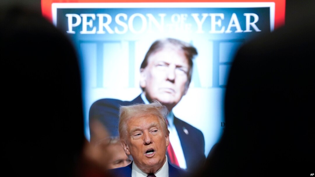 President-elect Donald Trump speaks during a Time magazine "Person of the Year" event at the New York Stock Exchange, Dec. 12, 2024, in New York.