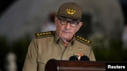 Cuban First Secretary of Communist Party Raul Castro Ruz gives a speech, Jan. 1, 2019, during the celebration of 60th Anniversary of Cuban Revolution at Santa Ifigenia Cemetery in Santiago de Cuba. 