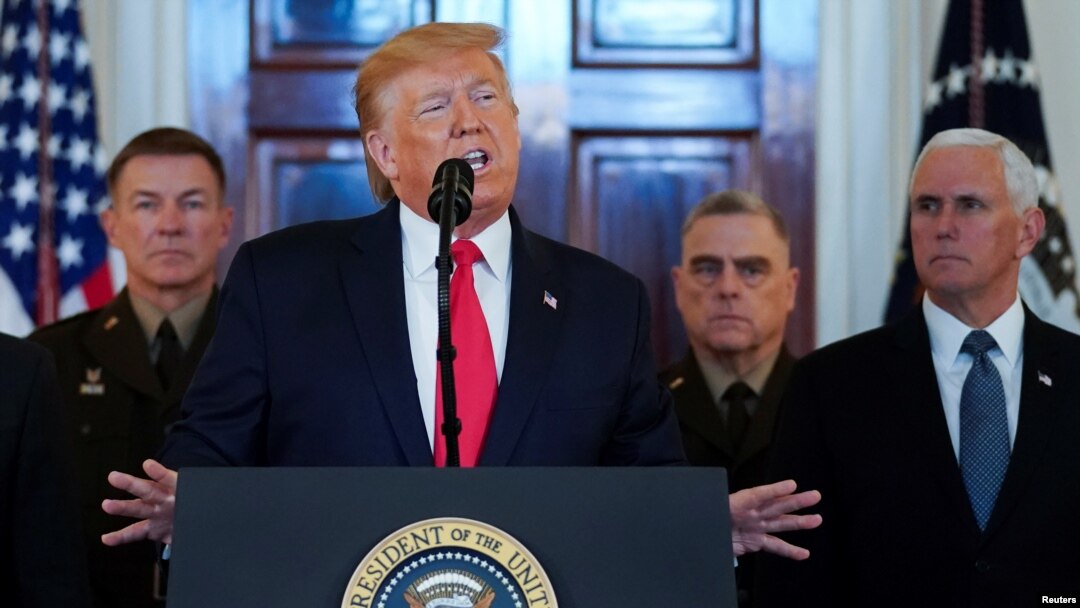 Presiden AS Trump sebut “tidak ada satu pun orang Amerika” jadi korban serangan Iran (08/01).