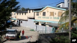 FILE — The entrance at the Fontaine Hospital Center in Cité, the last functional in Port-au-Prince, Haiti, after others closed due to gang violence.