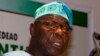 Former Nigerian President Olusegun Obasanjo speaks to journalists at a news conference in Dakar, Senegal, Feb. 25, 2012. 