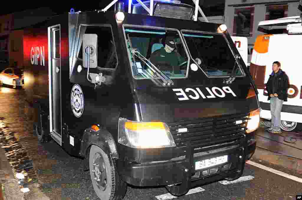 A GIPN van (French National Police Intervention Group) arrives near the place where members of the RAID special police forces unit laid siege to the apartment block where Mohamed Merah, the man suspected of a series of deadly shootings, was holed up in To