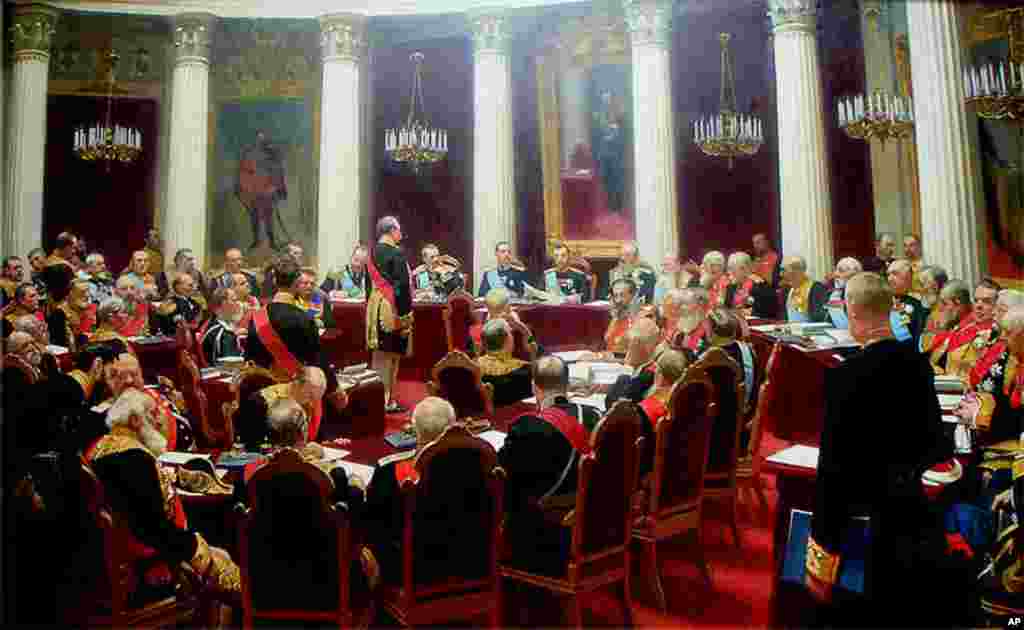 Ceremonial Session of the State Council, painted in 1900 by Ilya Repin, hands in the Russian Museum, St. Petersburg.