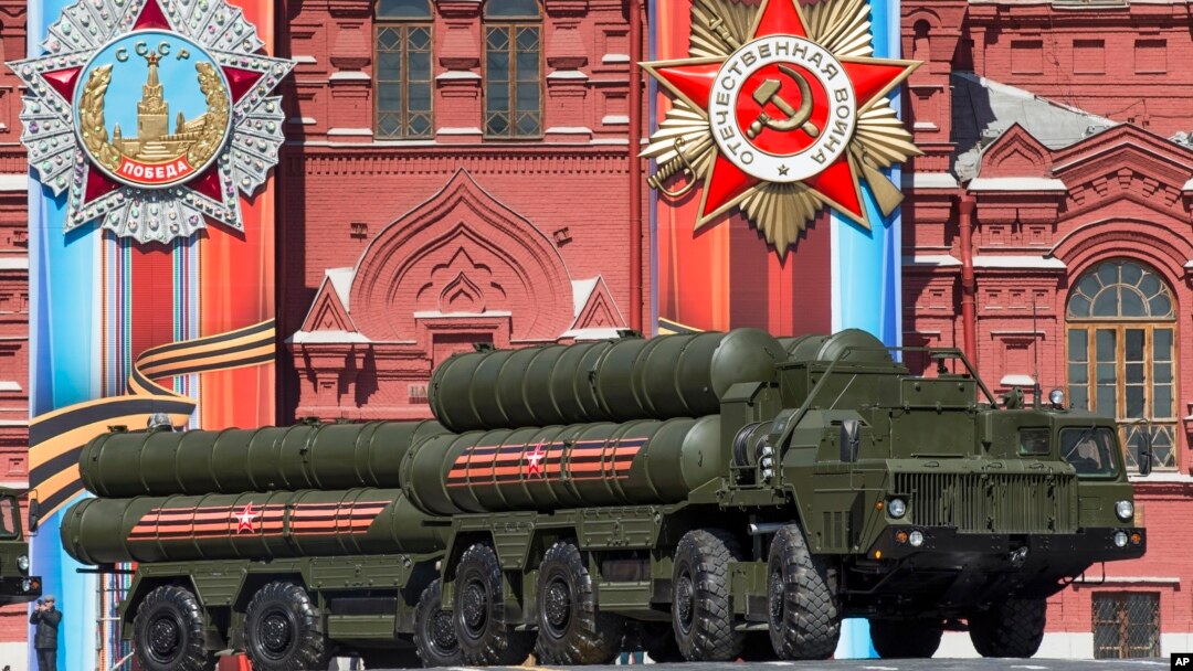 FILE - Russian S-400 air defense missile systems are on display during a rehearsal for the Victory Day military parade in Red Square in Moscow, Russia, May 7, 2017. 