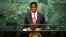 FILE - Zambia's President Edgar Chagwa Lungu addresses the United Nations General Assembly in the Manhattan borough of New York, Sept. 20, 2016. 