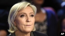 Far-right presidential candidate for the presidential election Marine Le Pen attends a television debate at French private TV channels BFM TV and CNews, in La Plaine-Saint-Denis, outside Paris, France, April 4, 2017. 