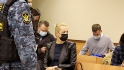 Yulia Navalnaya, wife of Russian opposition leader Alexey Navalny, is seen in a courtroom, in Moscow, Russia, April 29, 2021, in this still image taken from video. (Press Service of Babushkinsky District Court of Moscow/Handout via Reuters)