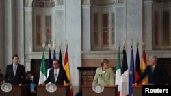 Merkel, Hollande, Monti and rajoy agree growth plan in Rome.