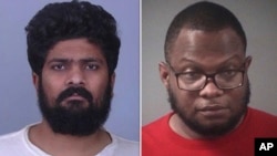 An undated photo released by the Sherburne County Sheriff’s Office shows Harshkumar Patel, left. An undated photo released by the U.S. Immigration and Customs Enforcement shows Steve Shand, right.